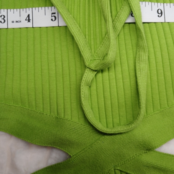 ZARA Green Ribbed Cutout Bodysuit | Criss-Cross Waist | Size M | NWT - Picture 14 of 16